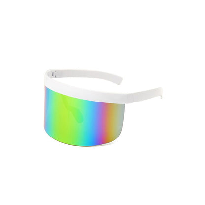 Futuristic Shield Visor Sunglasses white & rainbow