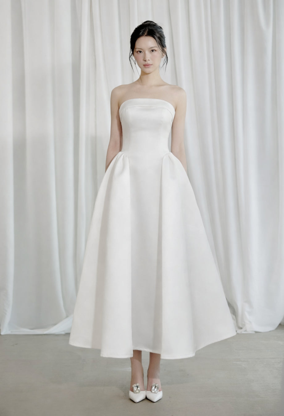 Georgiana Strapless Midi Dress White