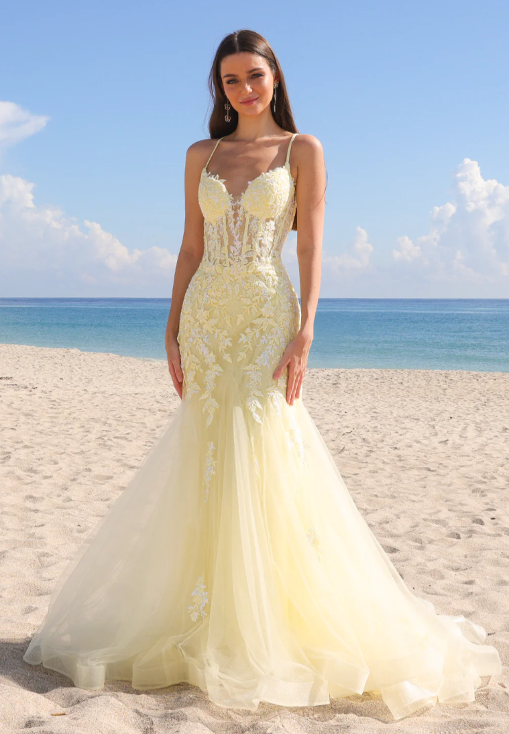 Hera Gown Yellow Tulle & Floral Lace Mermaid Dress