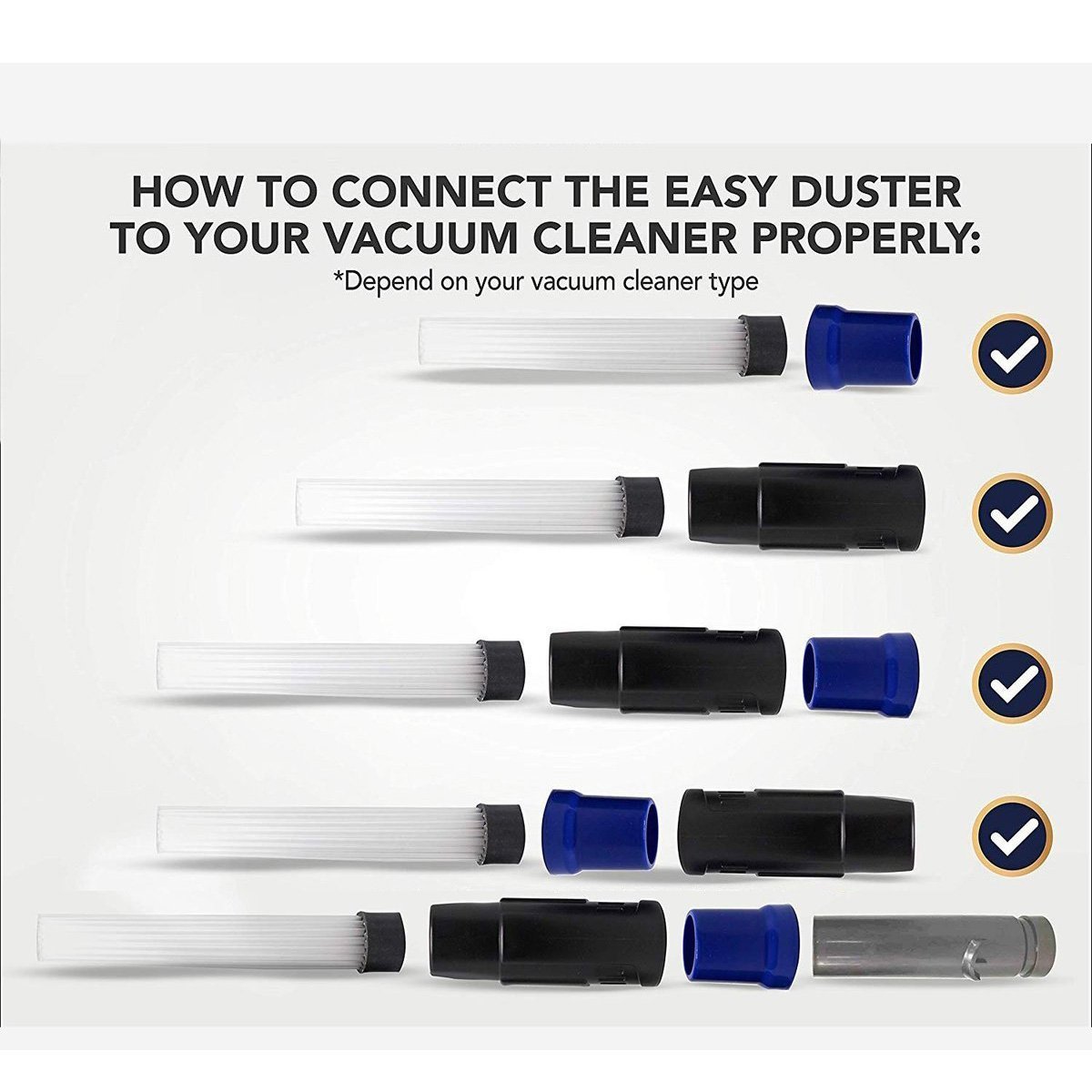 Compatibility chart for MasterDuster Vacuum Attachment showing universal fit with most vacuum cleane