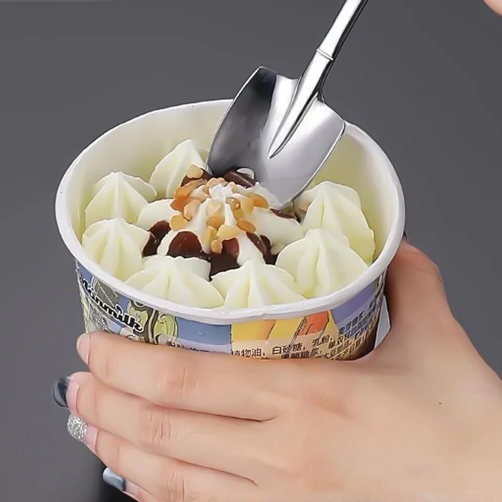 0pn74pcsSetStainlessSteelShovelPointSpoonsCoffeeTeaSpoonIceCreamDessertTipScoopsCutle