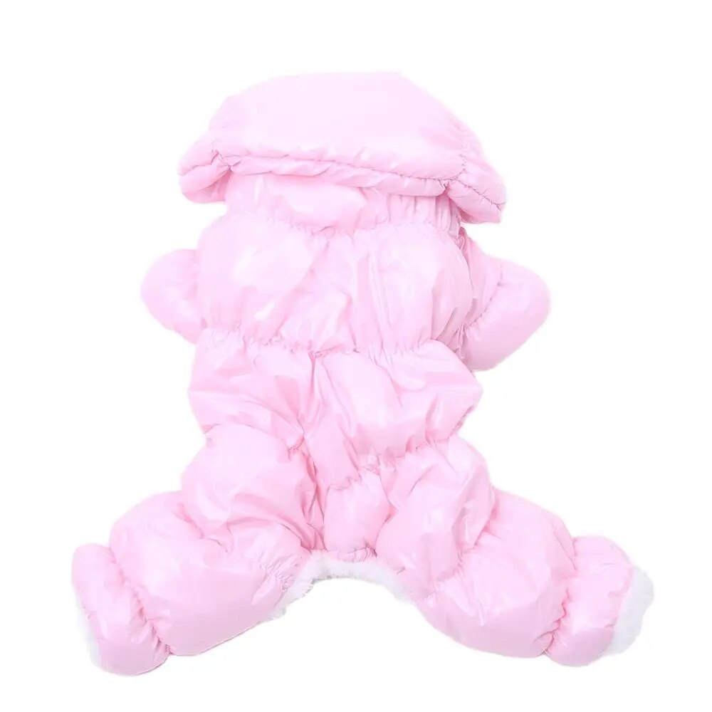 Warm Fleece Dog Overalls: Windproof Hooded Parka for Small Breeds
