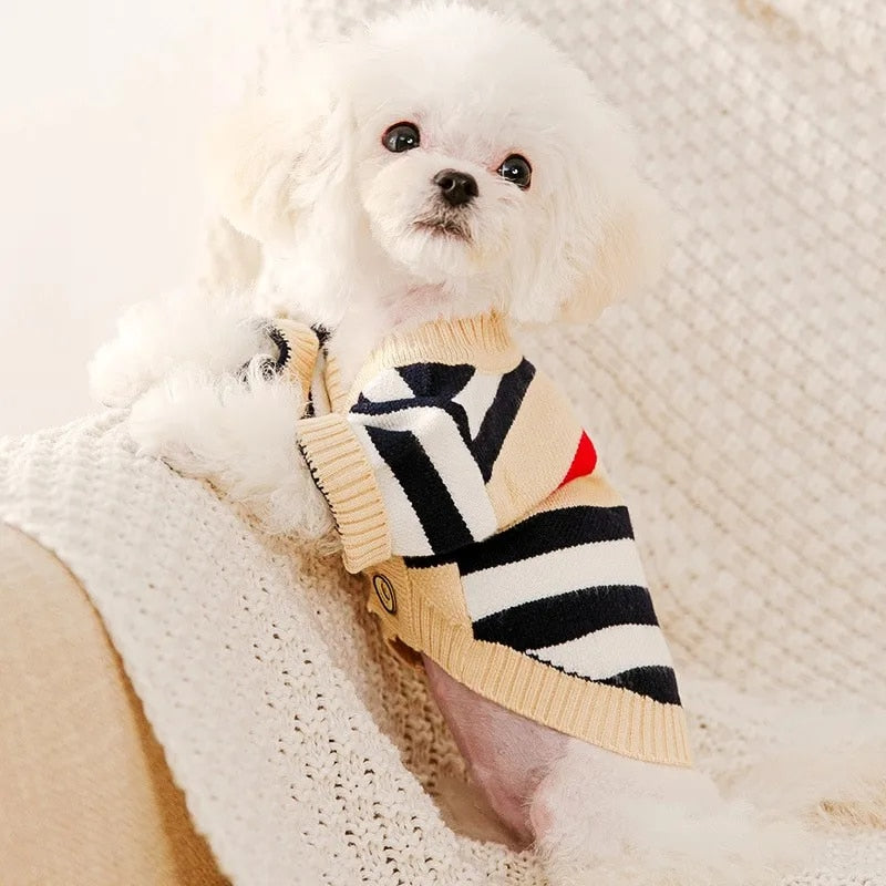 7Oo7WinterDogClothesChihuahuaSoftPuppyKittenHighStripedCardiganWarmKnittedSweaterCoatF