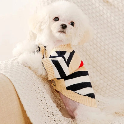 7Oo7WinterDogClothesChihuahuaSoftPuppyKittenHighStripedCardiganWarmKnittedSweaterCoatF