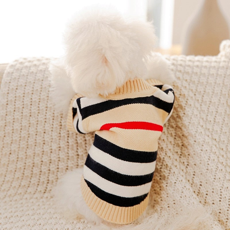 LdDvWinterDogClothesChihuahuaSoftPuppyKittenHighStripedCardiganWarmKnittedSweaterCoatF