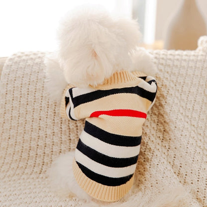 LdDvWinterDogClothesChihuahuaSoftPuppyKittenHighStripedCardiganWarmKnittedSweaterCoatF