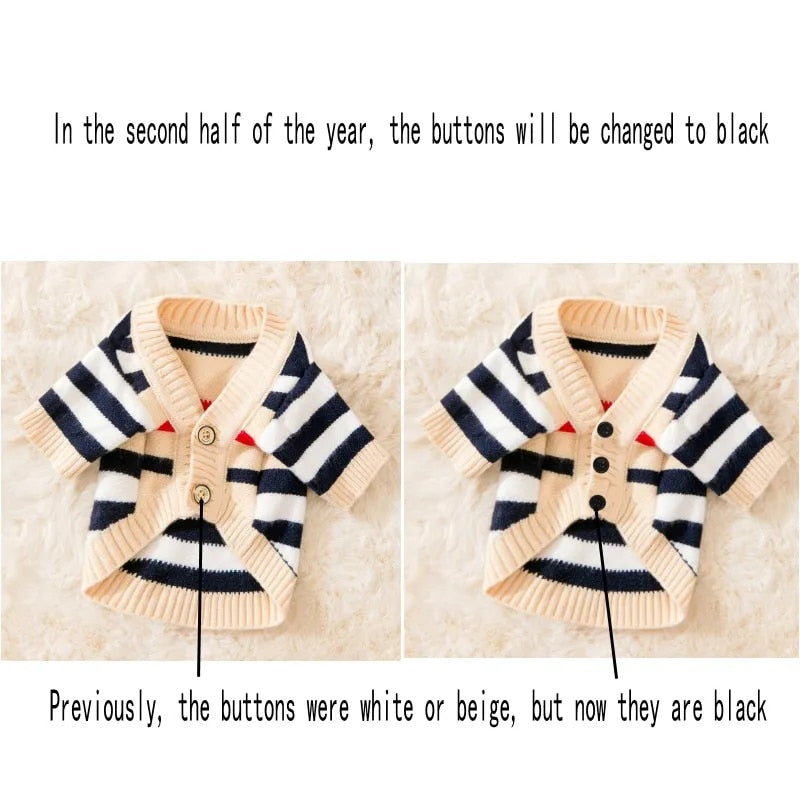 iZ83WinterDogClothesChihuahuaSoftPuppyKittenHighStripedCardiganWarmKnittedSweaterCoatF