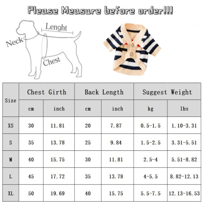 G8evWinterDogClothesChihuahuaSoftPuppyKittenHighStripedCardiganWarmKnittedSweaterCoatF