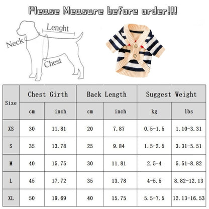 G8evWinterDogClothesChihuahuaSoftPuppyKittenHighStripedCardiganWarmKnittedSweaterCoatF
