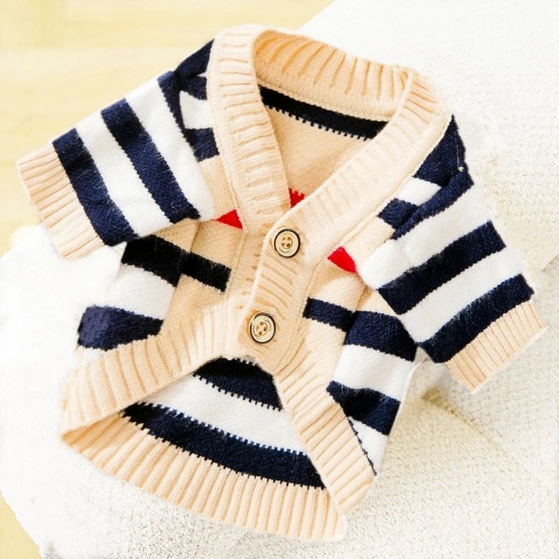 OtkfWinterDogClothesChihuahuaSoftPuppyKittenHighStripedCardiganWarmKnittedSweaterCoatF