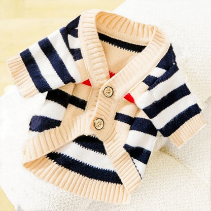 OtkfWinterDogClothesChihuahuaSoftPuppyKittenHighStripedCardiganWarmKnittedSweaterCoatF