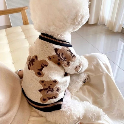 tJdtWinterDogClothesChihuahuaSoftPuppyKittenHighStripedCardiganWarmKnittedSweaterCoatF