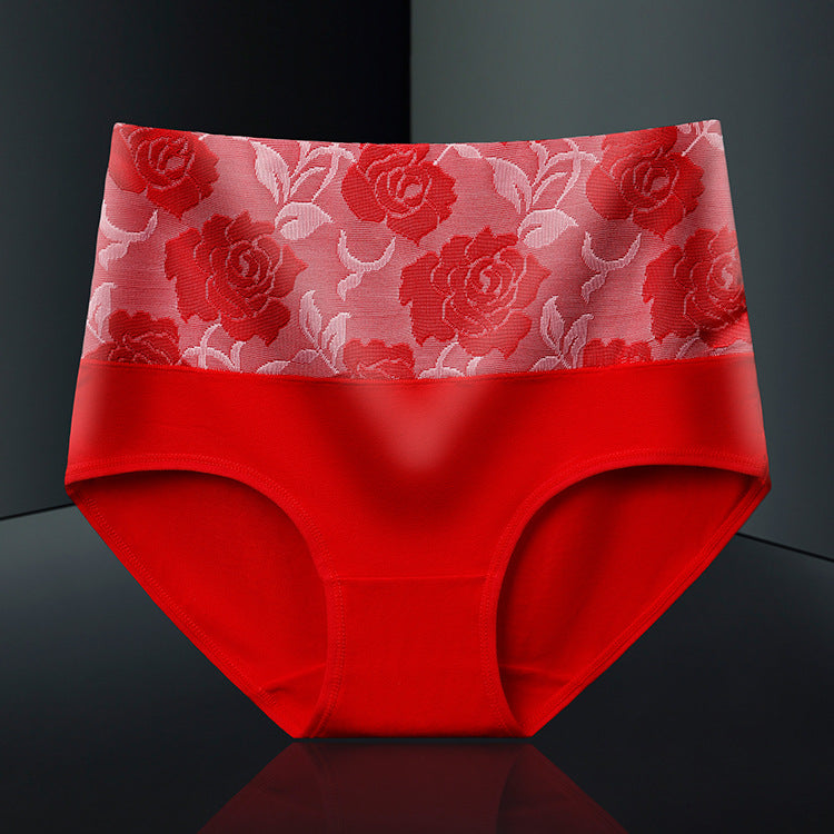 Cotton High Waisted Abdominal Underwear Red