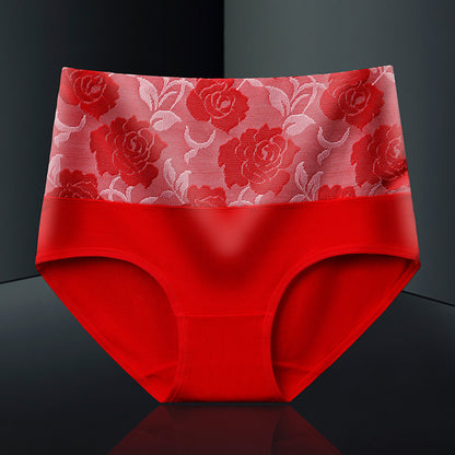 Cotton High Waisted Abdominal Underwear Red