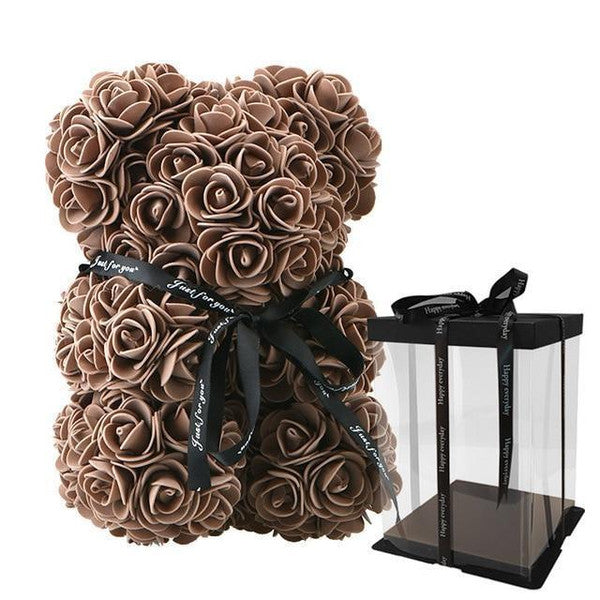 teddy bear and Brown roses