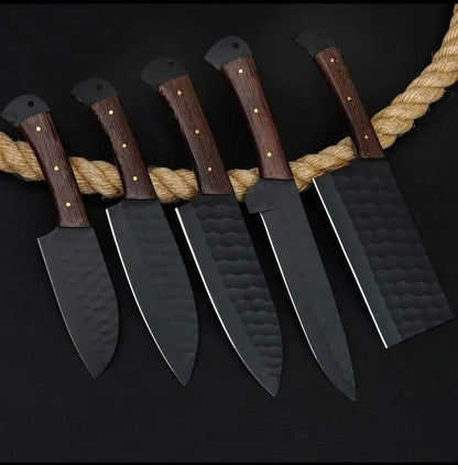 Damascus Chef Set Of 5Pieces ,Custom Handmade Chef Set , Handmade Damascus Chef Set ,Personalized Gift For Mother ,