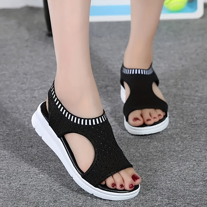 Women's Wedge Sandals - Open Toe Cut Out Summer Casual Sandals - Thick Sole Oversized Sling back Sandals