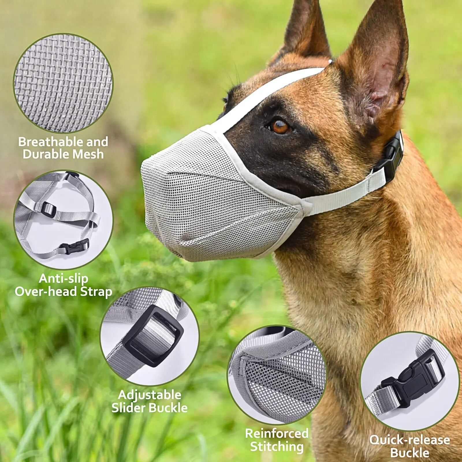 X0kPPetDogMuzzlesAdjustableBreathableDogMouthCoverAntiBarkBiteMeshDogsMouthMuzzleMask