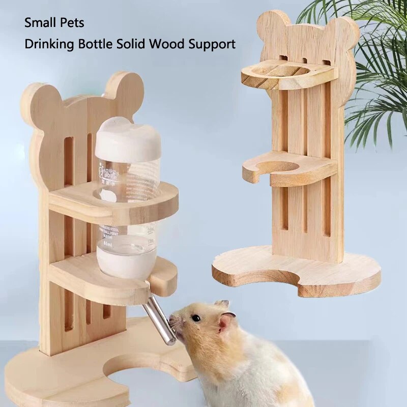 Wooden Small Pets Water Bottle Holder - Auto Dispenser for Guinea Pigs & Chinchillas
