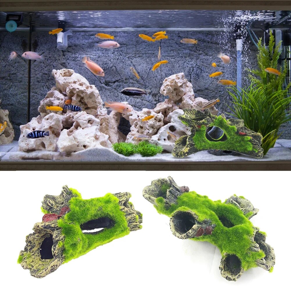 Aquarium Decoration: Moss Tree House Resin Cave for Fish and Shrimp Hiding