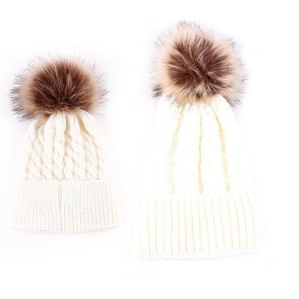 Faux fur beanie sets for mothers and children