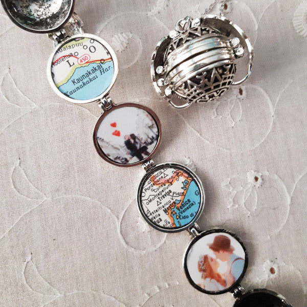 Antique silver 4 picture locket on chain