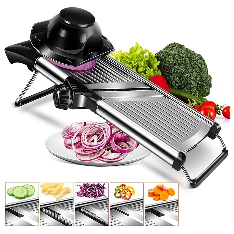304 Stainless Steel Adjustable Mandoline Vegetable Slicer - Professional Cutter & Grater with Blades | Kitchen Gadgets