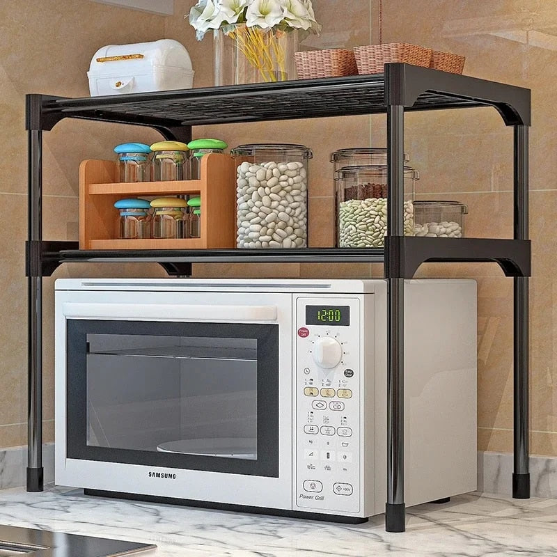 Stainless Steel 2-Layer Microwave Oven Shelf: Detachable Rack for Kitchen Organization and Home Storage