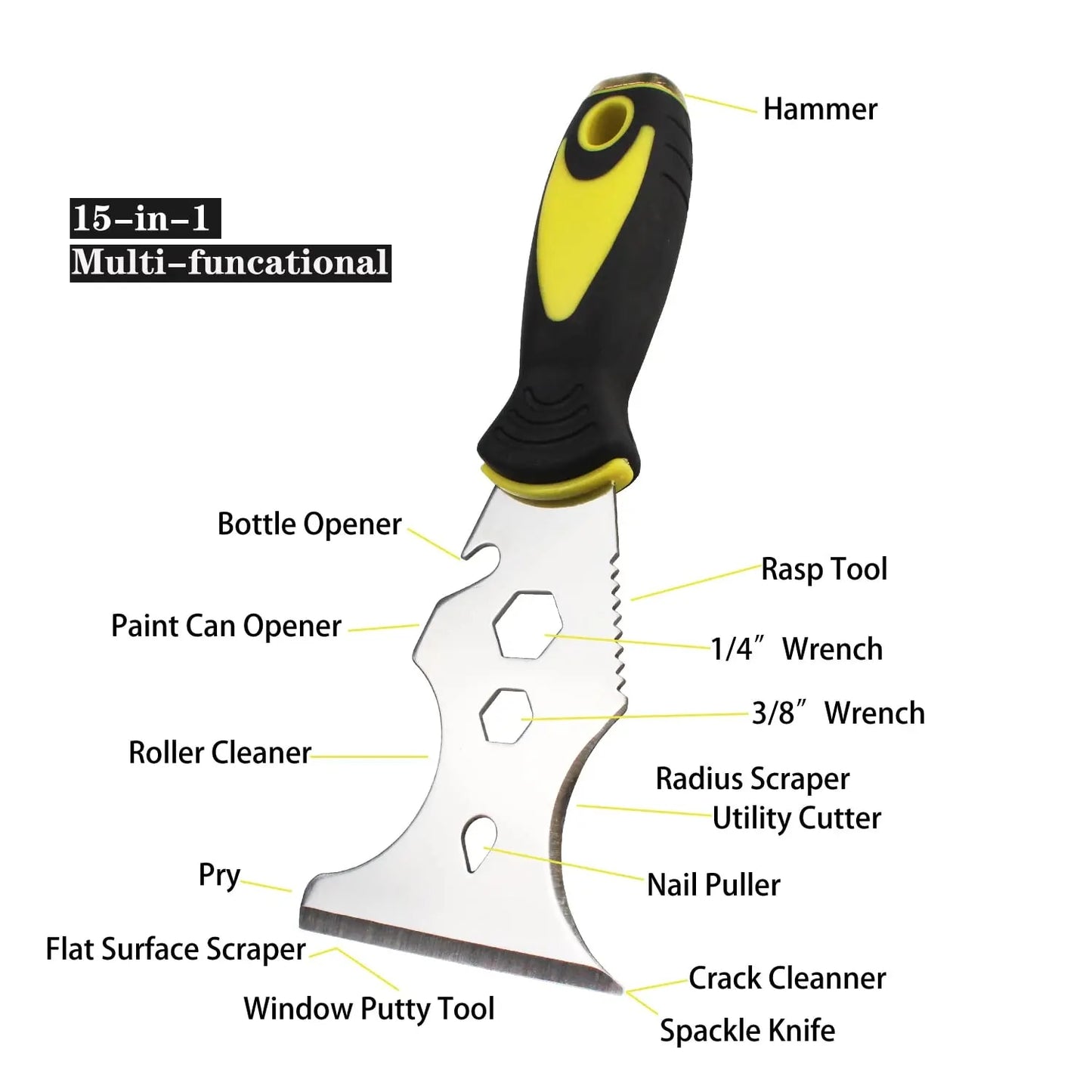 TCpuLiTuiLi15in1MultiUsePuttyKnifeStainlessSteelPaintScraperRemovalConstructionToolfo