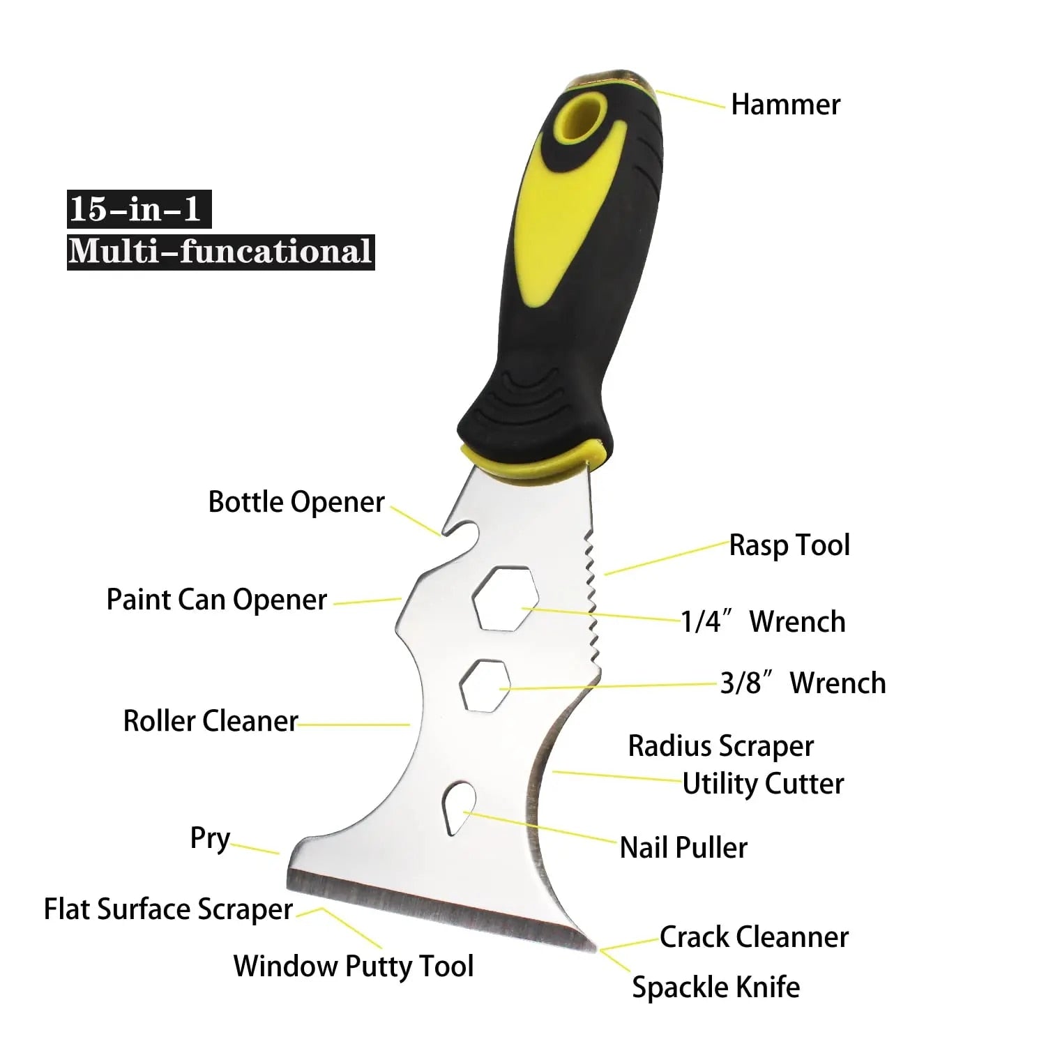 TCpuLiTuiLi15in1MultiUsePuttyKnifeStainlessSteelPaintScraperRemovalConstructionToolfo