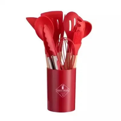 O86Z12PCSSiliconeKitchenwareNonStickCookwareKitchenUtensilsSetSpatulaShovelEggBeatersWo