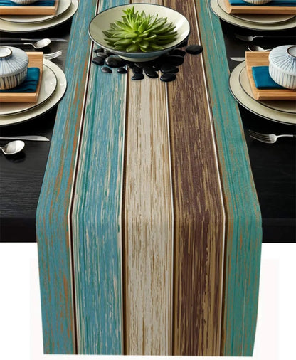 Wood Texture Table Runner - 33*180cm Burlap Linen Rustic Dining Decor for Wedding, Coffee Shop, Home
