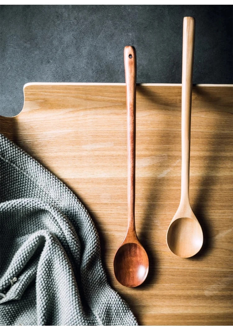 Long Handle Wooden Spoon: Eco-Friendly Kitchen Utensil for Stirring, Salad, Cooking - Sustainable Tableware