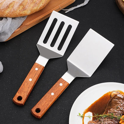 WpFlStainlessSteelWoodenHandleCookingSpatulaSteakPancakeFryingShovelTeppanyakiScraperBar