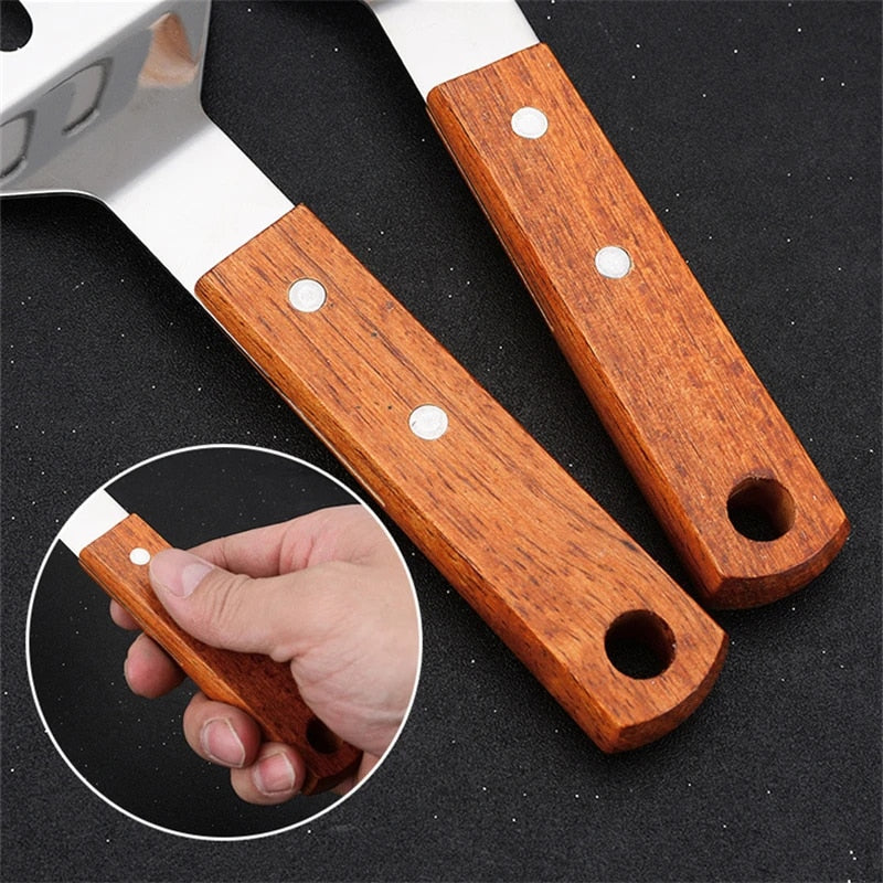 t7hJStainlessSteelWoodenHandleCookingSpatulaSteakPancakeFryingShovelTeppanyakiScraperBar