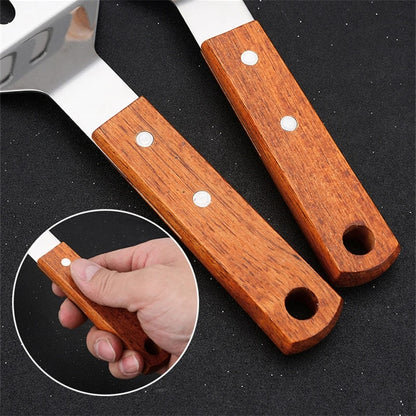 t7hJStainlessSteelWoodenHandleCookingSpatulaSteakPancakeFryingShovelTeppanyakiScraperBar