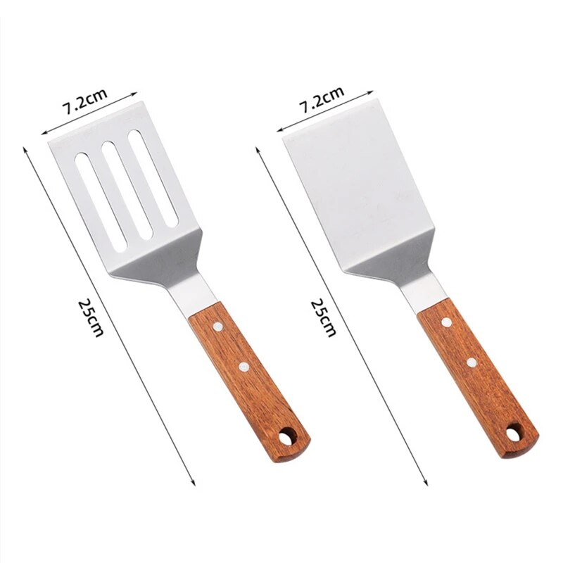 cosgStainlessSteelWoodenHandleCookingSpatulaSteakPancakeFryingShovelTeppanyakiScraperBar