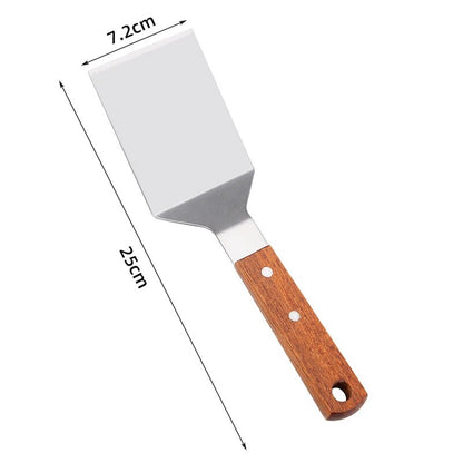 su2cStainlessSteelWoodenHandleCookingSpatulaSteakPancakeFryingShovelTeppanyakiScraperBar