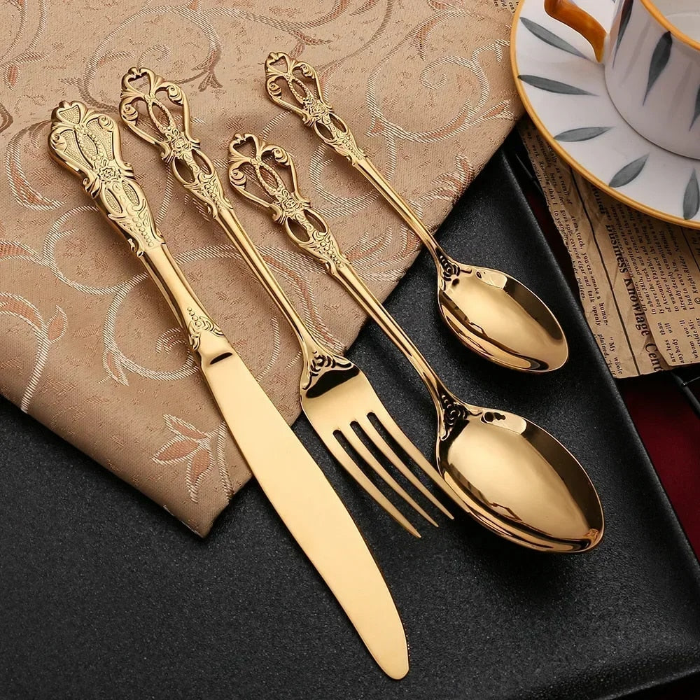 jJoTGoldenStainlessSteelCutlerySetLuxuryCompleteDinnerwareSetRoyalSpoonForksEuropeanGif