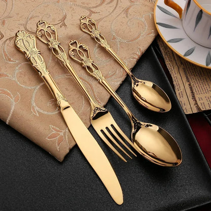 jJoTGoldenStainlessSteelCutlerySetLuxuryCompleteDinnerwareSetRoyalSpoonForksEuropeanGif