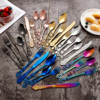 MWxMGoldenStainlessSteelCutlerySetLuxuryCompleteDinnerwareSetRoyalSpoonForksEuropeanGif