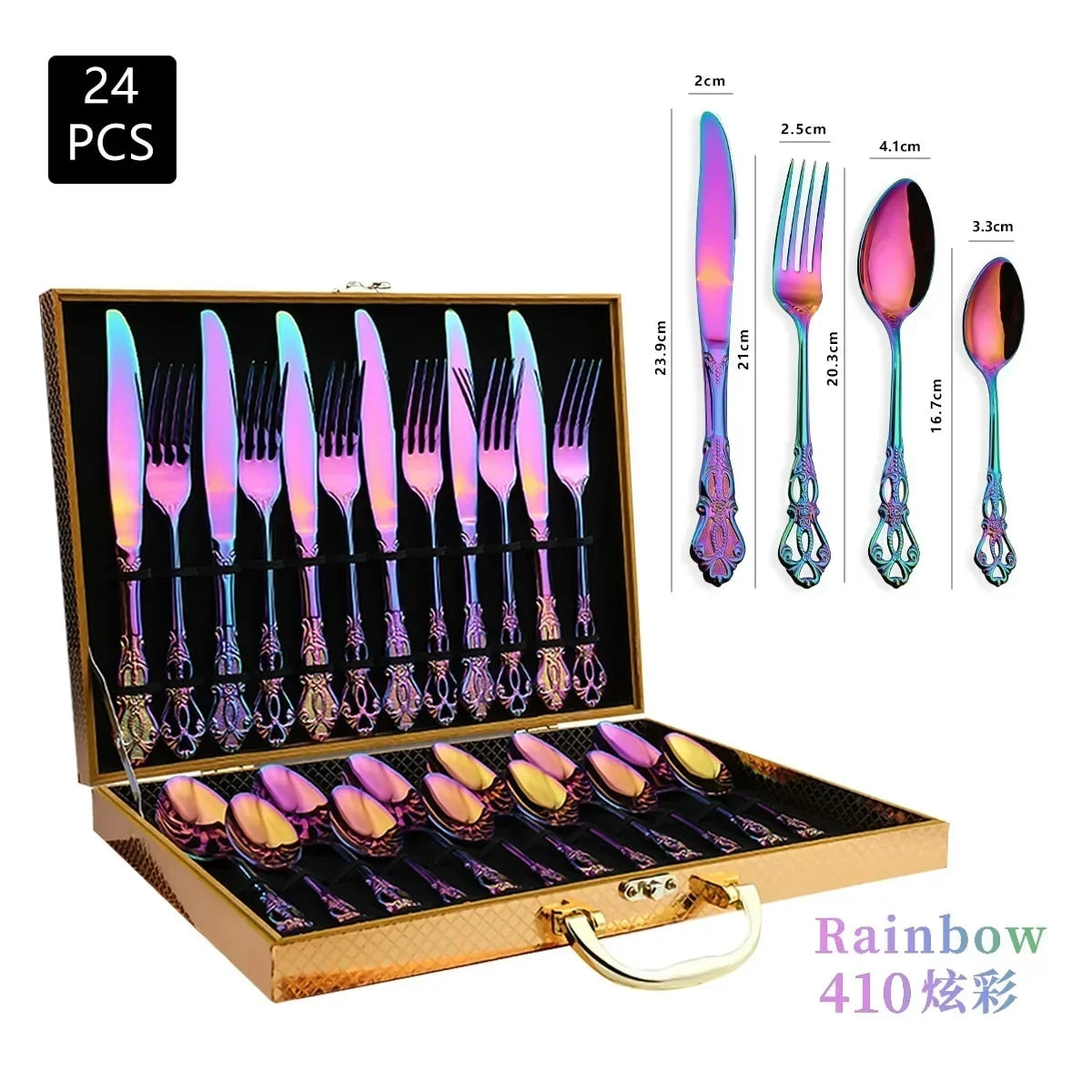 kl3ZGoldenStainlessSteelCutlerySetLuxuryCompleteDinnerwareSetRoyalSpoonForksEuropeanGif