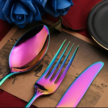 YQqnGoldenStainlessSteelCutlerySetLuxuryCompleteDinnerwareSetRoyalSpoonForksEuropeanGif