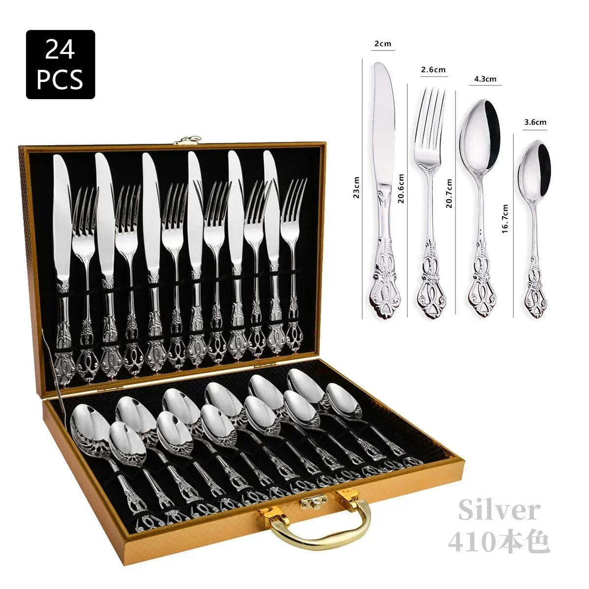 Luxury Golden Stainless Steel Cutlery Set  Complete Dinnerware in European Gift Box for Retro Chris