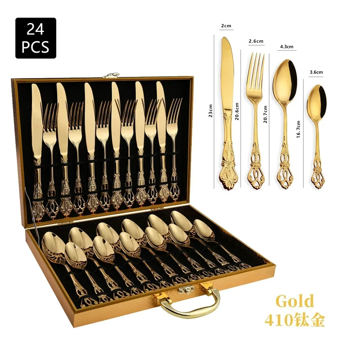 E1UFGoldenStainlessSteelCutlerySetLuxuryCompleteDinnerwareSetRoyalSpoonForksEuropeanGif