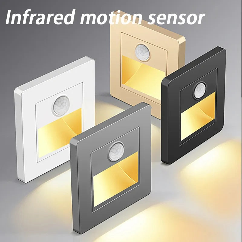 Infrared Motion Sensor Stair Lights: Indoor/Outdoor LED Step Light for Staircase Bedroom Decoration - 3W Recessed Wall L