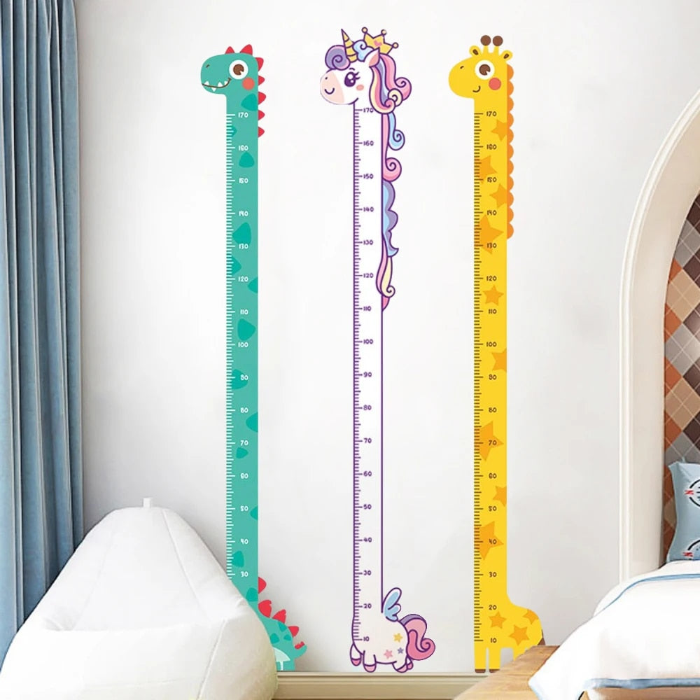 Cute Cartoon Height Sticker - Unicorn Dinosaur Giraffe Wall Ruler for Kids Room Decor
