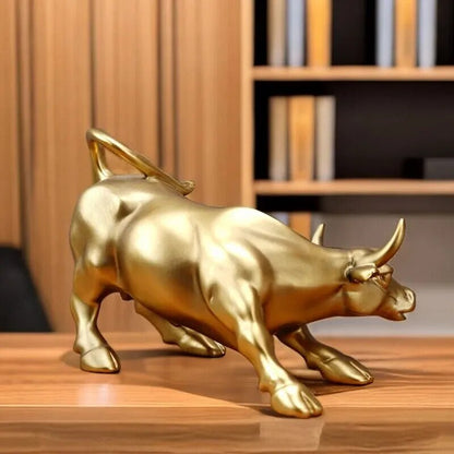Wall Street Bull Market Resin Feng Shui Fortune Statue Wealth Figurines Office Desktop Decor