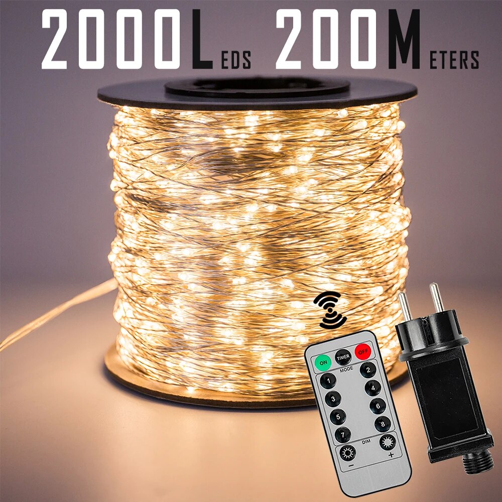 120M 1200LEDs Silver Wire Fairy String Lights Waterproof Plug In for Outdoor Christmas Holiday Wedding Garden Decoration