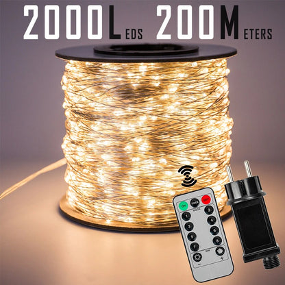 120M 1200LEDs Silver Wire Fairy String Lights Waterproof Plug In for Outdoor Christmas Holiday Wedding Garden Decoration